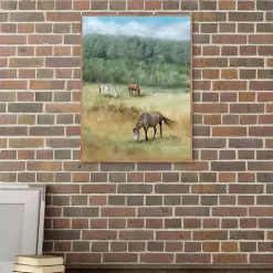 Three Grazing Horses Framed Canvas Art Print