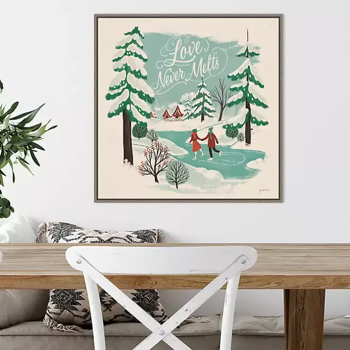 Trees and Ice Skaters Christmas Canvas Wall Plaque