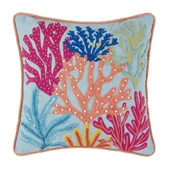 Tropical Coral Embroidered Pillow