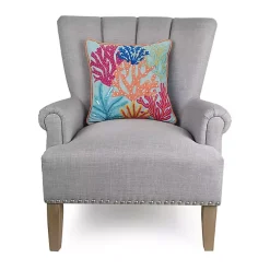 Tropical Coral Embroidered Pillow