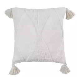 Tufted Diamond White with Tassels Throw Pillow