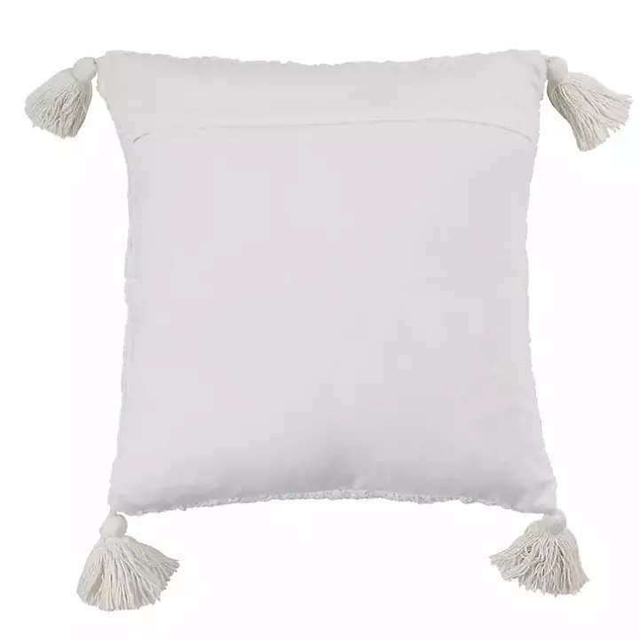Tufted Diamond White with Tassels Throw Pillow