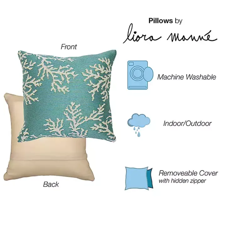 Turquoise Coral Woven Outdoor Throw Pillow