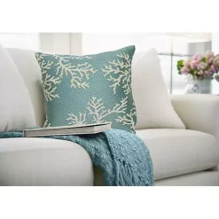 Turquoise Coral Woven Outdoor Throw Pillow