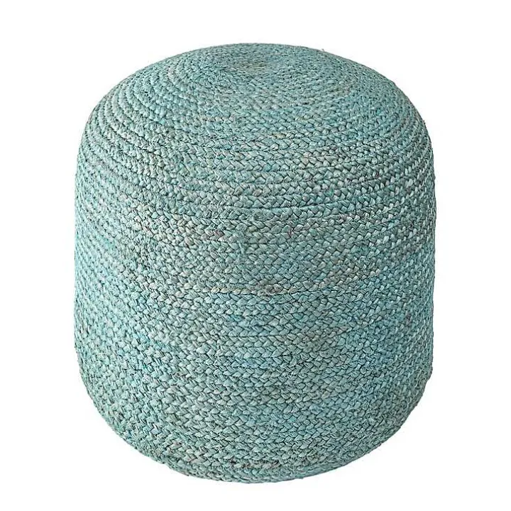 Turquoise Neely Jute Braided Pouf