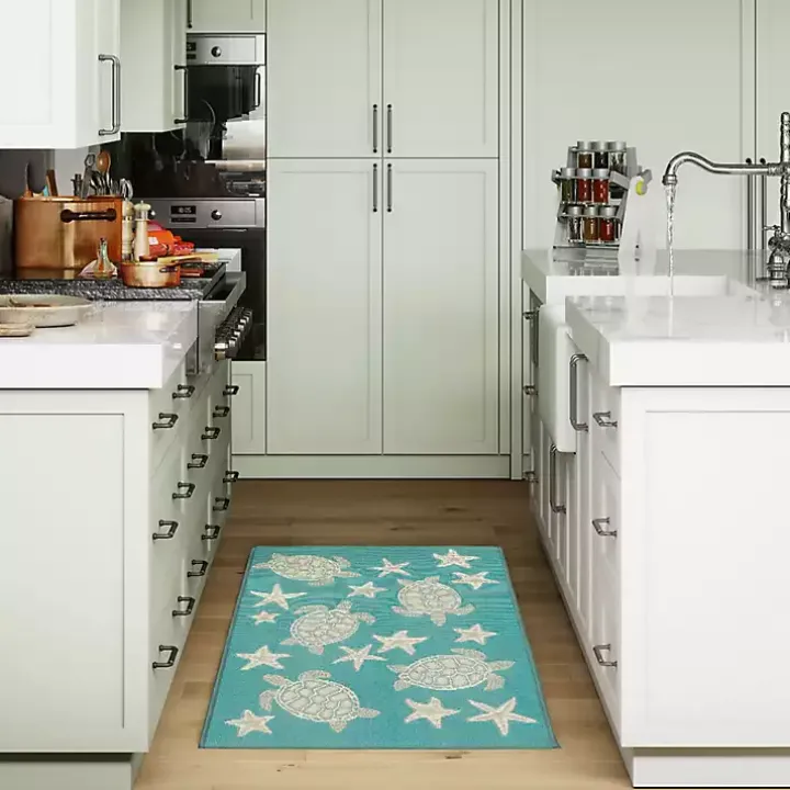 Turquoise Turtles Indoor/Outdoor Rug, 2x3