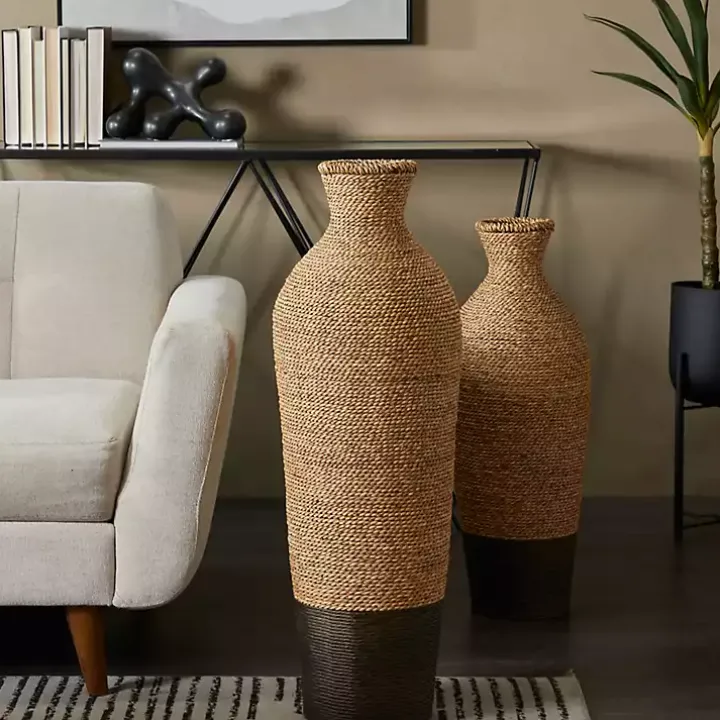Two-Toned Natural Seagrass Floor Vase, 33 in.