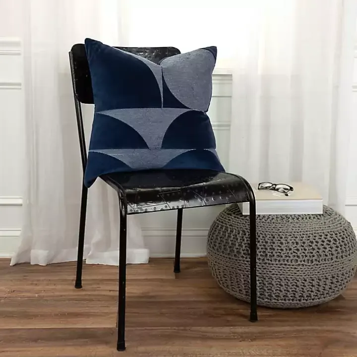 Velvet Navy Monochrome Shapes Throw Pillow