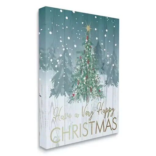 Very Happy Christmas Tree Canvas Wall Plaque
