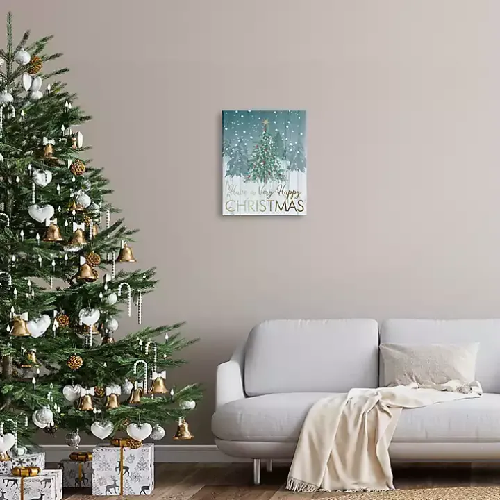 Very Happy Christmas Tree Canvas Wall Plaque