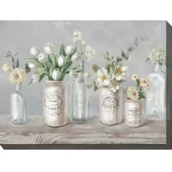 Vintage Floral Vases Outdoor Canvas Art Print