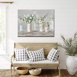 Vintage Floral Vases Outdoor Canvas Art Print