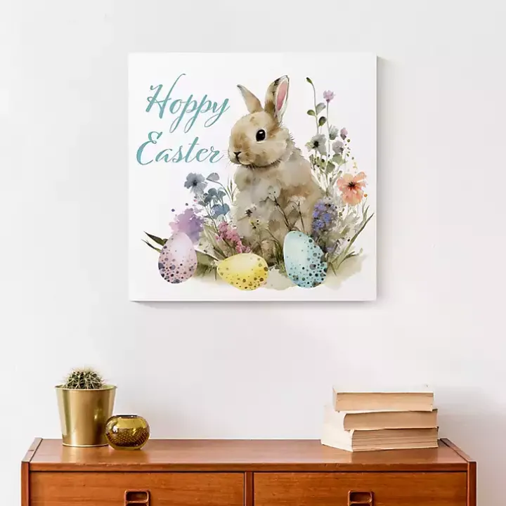 Vintage Hoppy Easter Floral Canvas Art Print