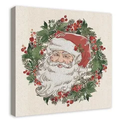 Vintage Santa Wreath Canvas Art Print