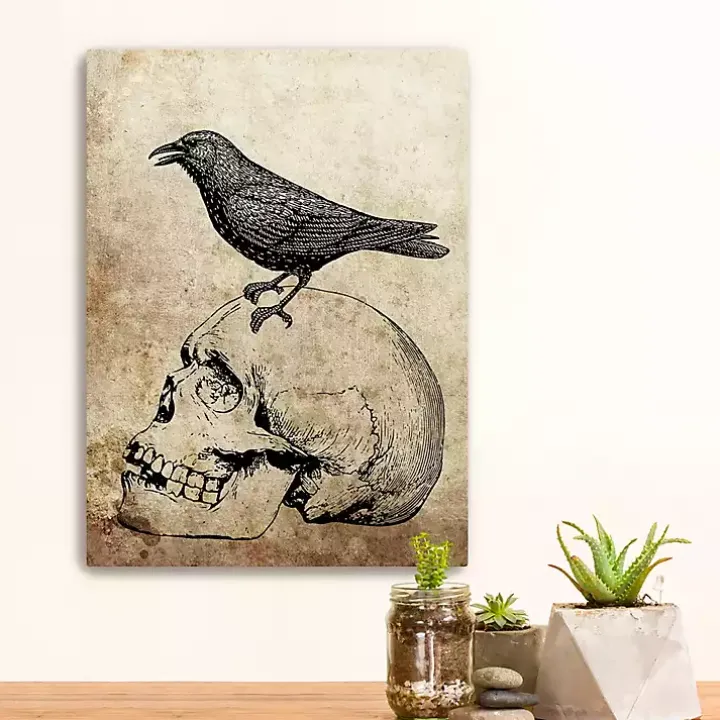 Vintage Skull & Raven Canvas Art Print