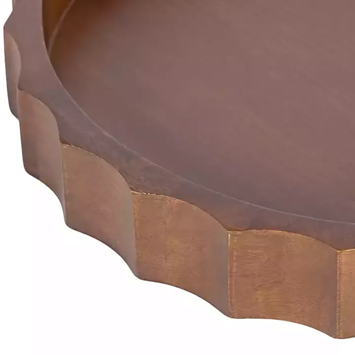 Walnut Brown Fluted Lissi Round Serving Tray