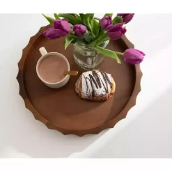 Walnut Brown Fluted Lissi Round Serving Tray