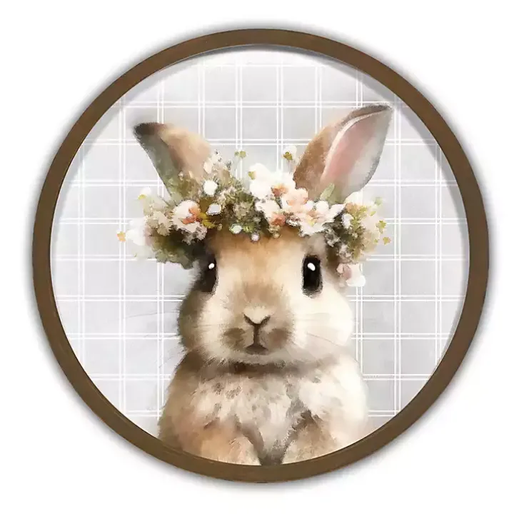 Watercolor Floral Bunny Round Framed Wall Print