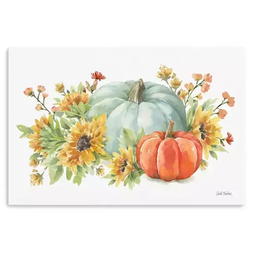 Watercolor Floral Pumpkins Canvas Print, 36x24 in.
