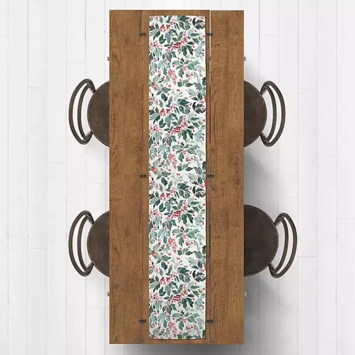 Watercolor Holly Table Runner, 90 in.