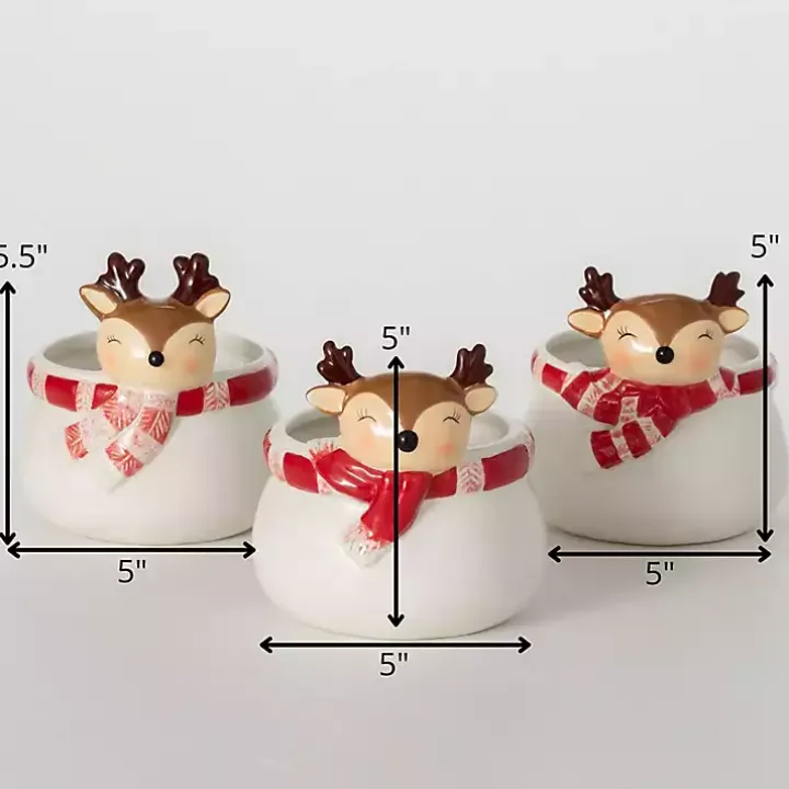Whimsical Reindeer Ceramic Containers, Set of 3
