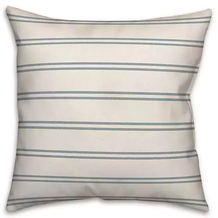 White & Blue Country Stripe Outdoor Throw Pillow