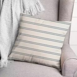 White & Blue Country Stripe Outdoor Throw Pillow
