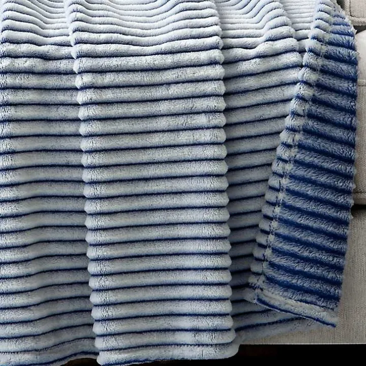 White & Navy Ribbed Ultra Soft Faux Fur Throw