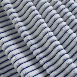 White & Navy Ribbed Ultra Soft Faux Fur Throw