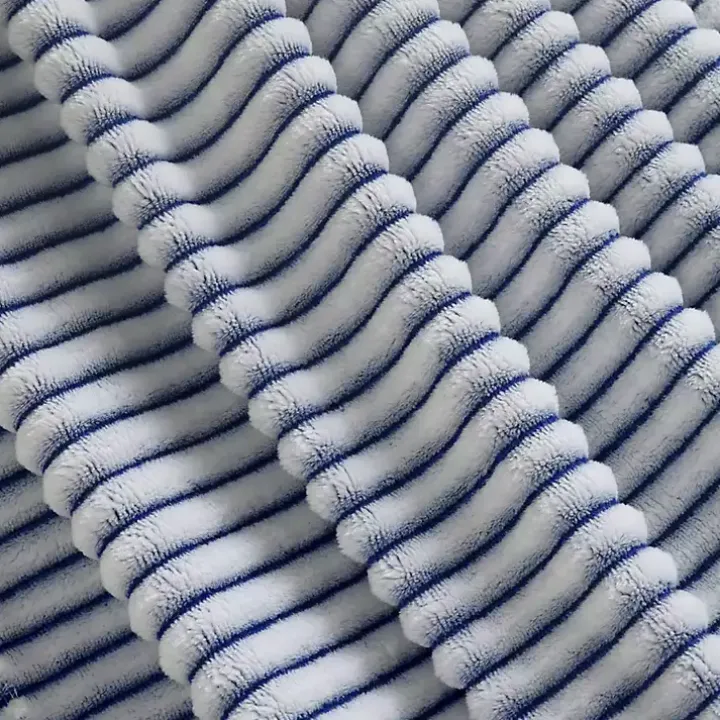 White & Navy Ribbed Ultra Soft Faux Fur Throw