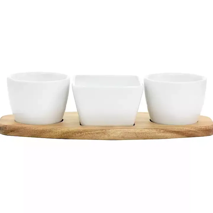 White Acacia Wood Base 4-pc. Tidbit Dish Set