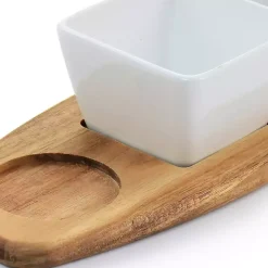 White Acacia Wood Base 4-pc. Tidbit Dish Set
