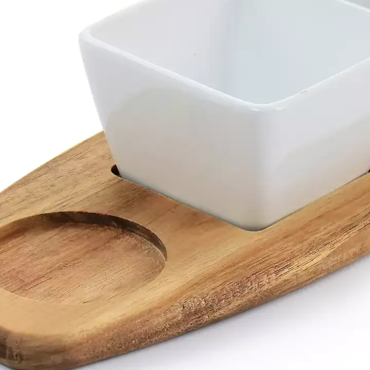 White Acacia Wood Base 4-pc. Tidbit Dish Set
