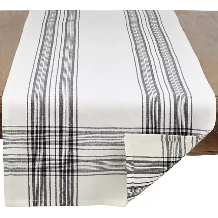 White and Black Plaid Cotton Table Runner