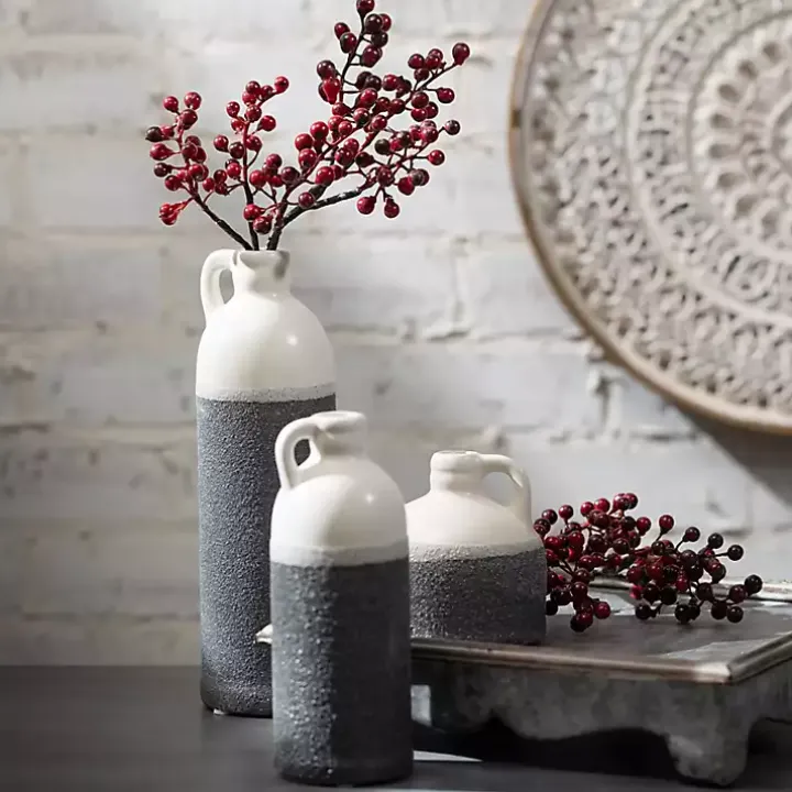 White and Black Two-Toned Ceramic Vases, Set of 3