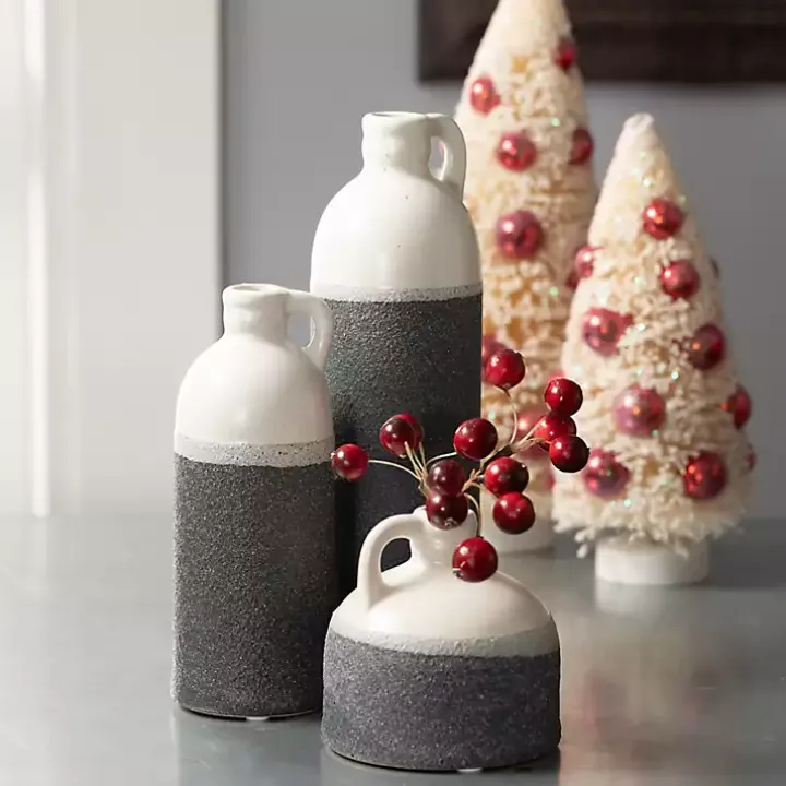 White and Black Two-Toned Ceramic Vases, Set of 3