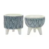 White and Blue Geometric Pots with Legs, Set of 2