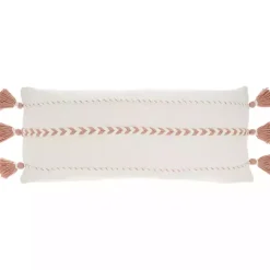 White and Blush Braided Stripe Lumbar Pillow
