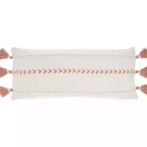 White and Blush Braided Stripe Lumbar Pillow