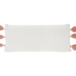 White and Blush Braided Stripe Lumbar Pillow