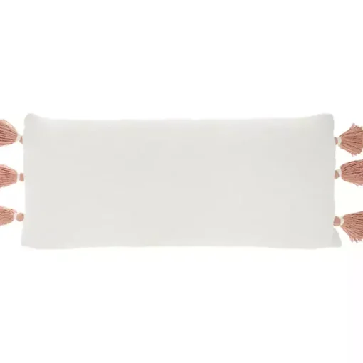 White and Blush Braided Stripe Lumbar Pillow