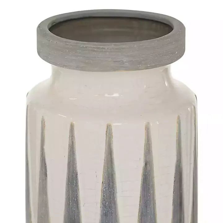 White and Gray Geometric Triangle Vase, 17 in.