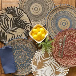 White and Natural Fern Round Placemats, Set of 6