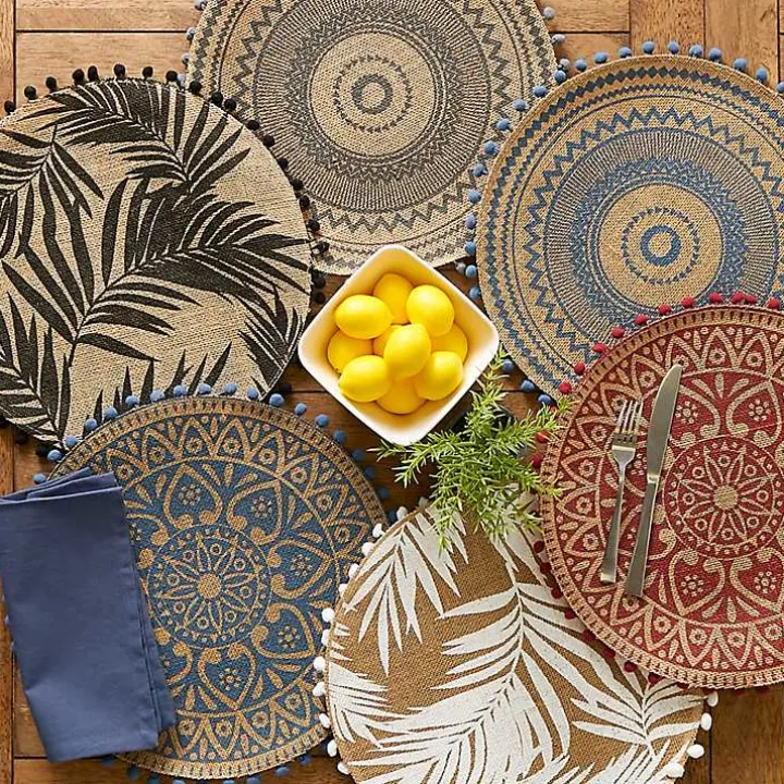 White and Natural Fern Round Placemats, Set of 6