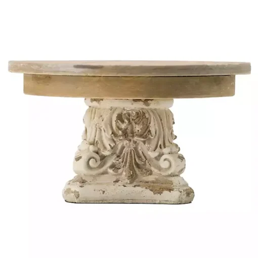 White and Natural Round Plate Stand