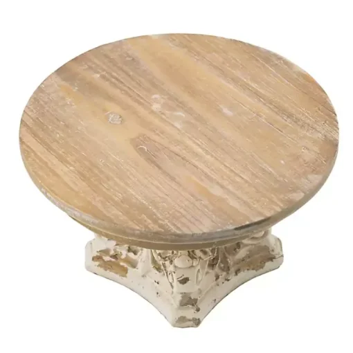 White and Natural Round Plate Stand