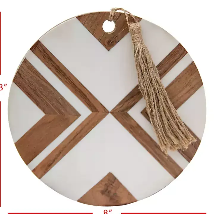 White and Natural Wood Geometric Cutting Board