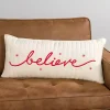 White and Red Believe Lumbar Pillow
