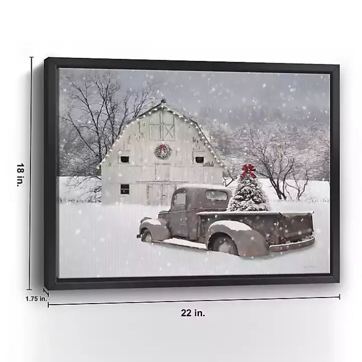 White Barn Truck Christmas Tree Canvas Art Print