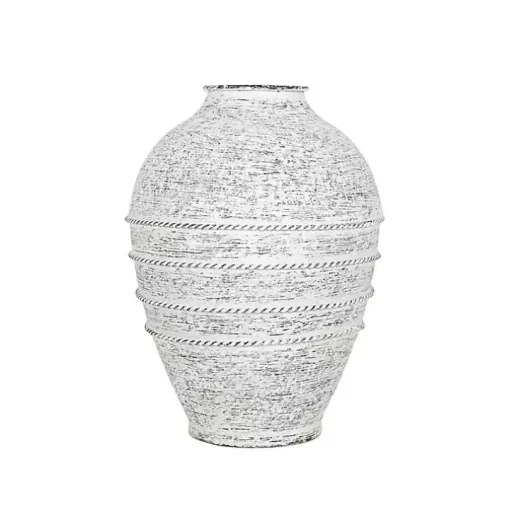 White Braided Stripe Metal Vase